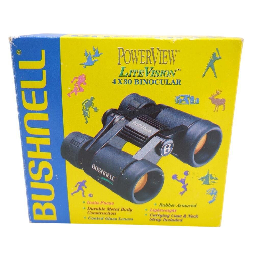 Bushnell PowerView LiteVision 4x30 Binoculars Insta-Focus Rubber Armored Black